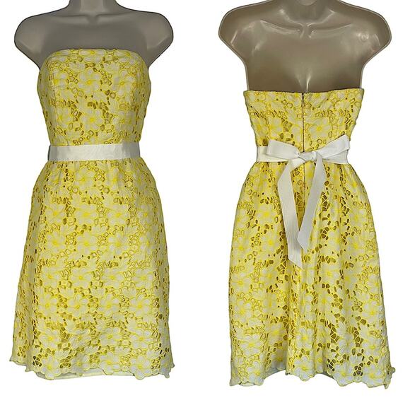 Lilly Pulitzer Vintage 90's Strapless Sienna Yellow Kentucky Eyelet Lace Size 2 - Picture 1 of 7